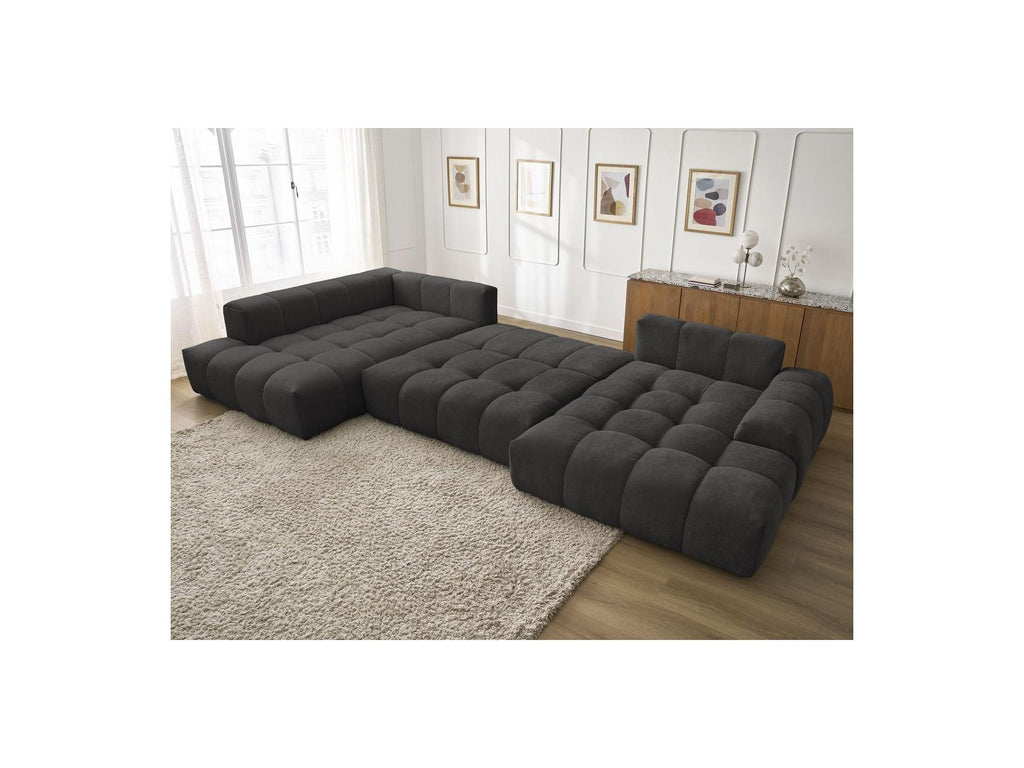 Everest - Panoramic Convertible Sofa with Storage - Textured Fabric - Right-Hand Corner - 14 Cushions