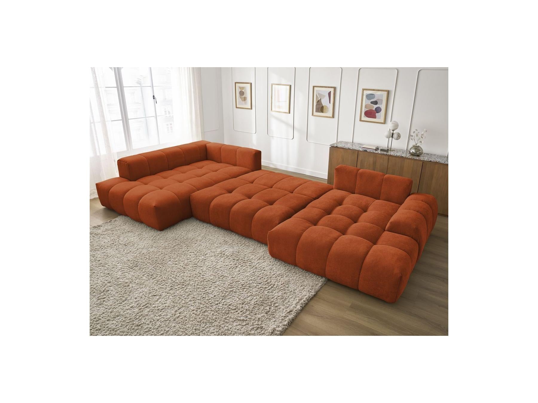 Everest - Panoramic Convertible Sofa with Storage - Textured Fabric - Right-Hand Corner - 14 Cushions