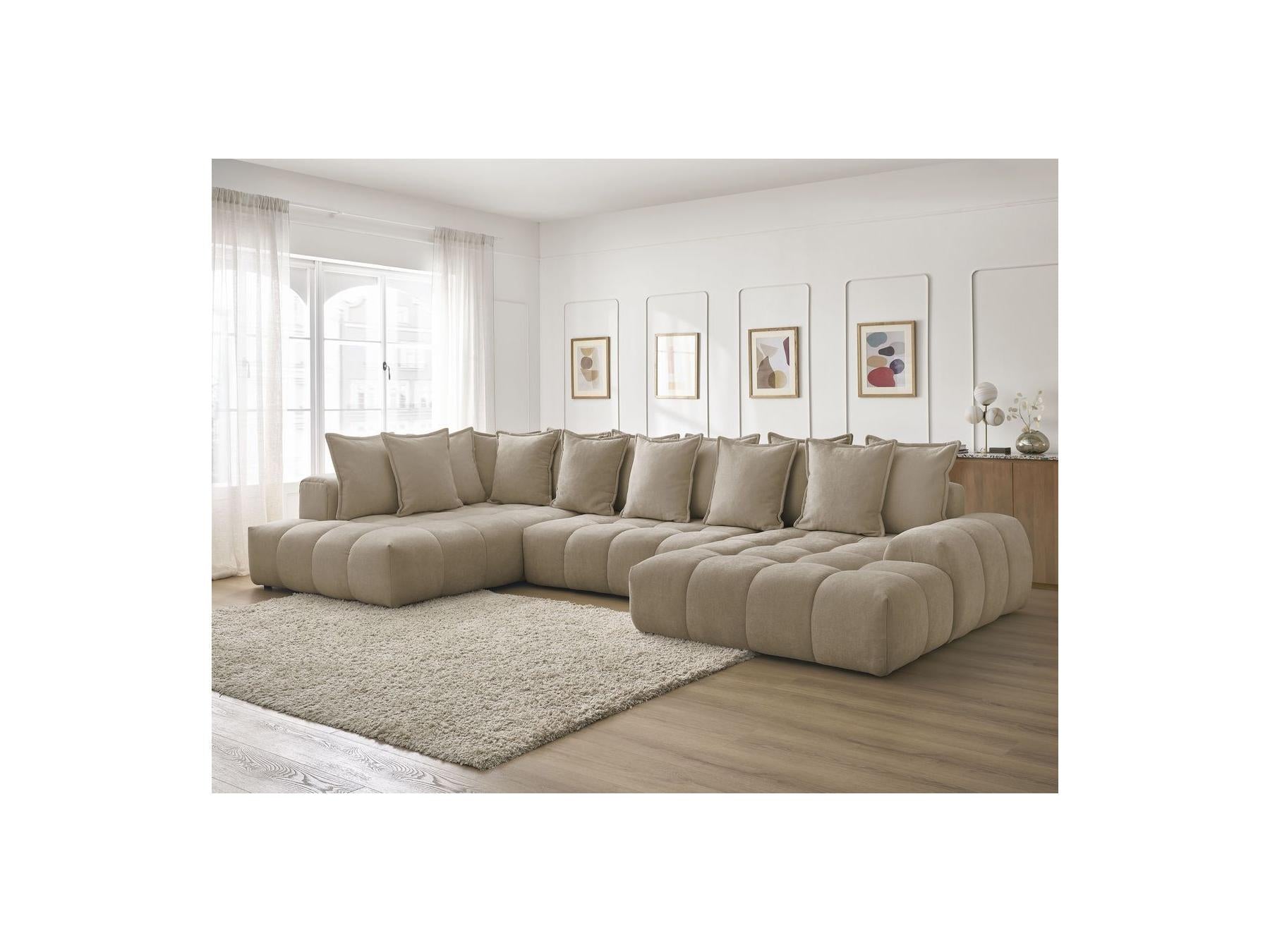 Everest - Panoramic Convertible Sofa with Storage - Textured Fabric - Right-Hand Corner - 14 Cushions