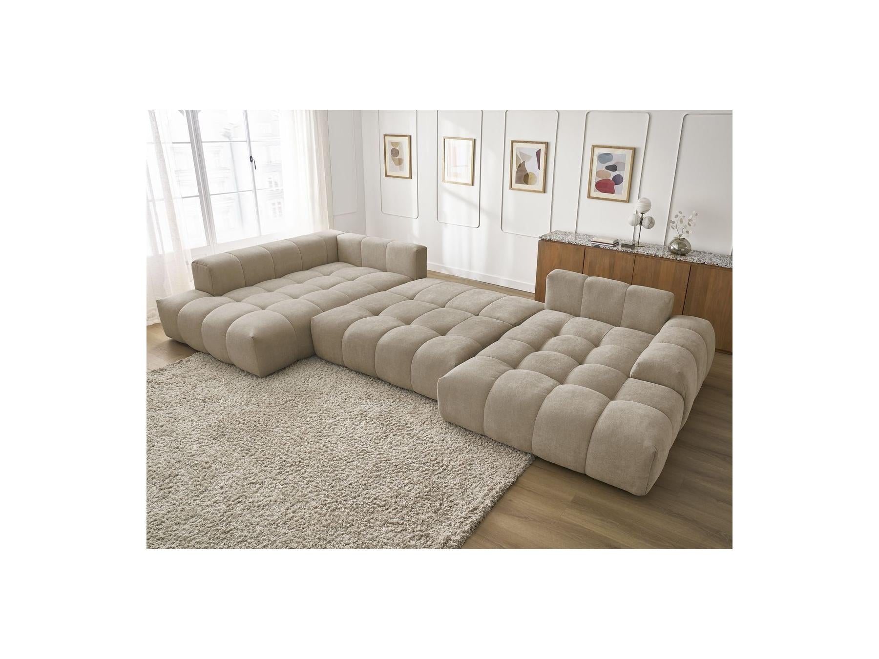Everest - Panoramic Convertible Sofa with Storage - Textured Fabric - Right-Hand Corner - 14 Cushions