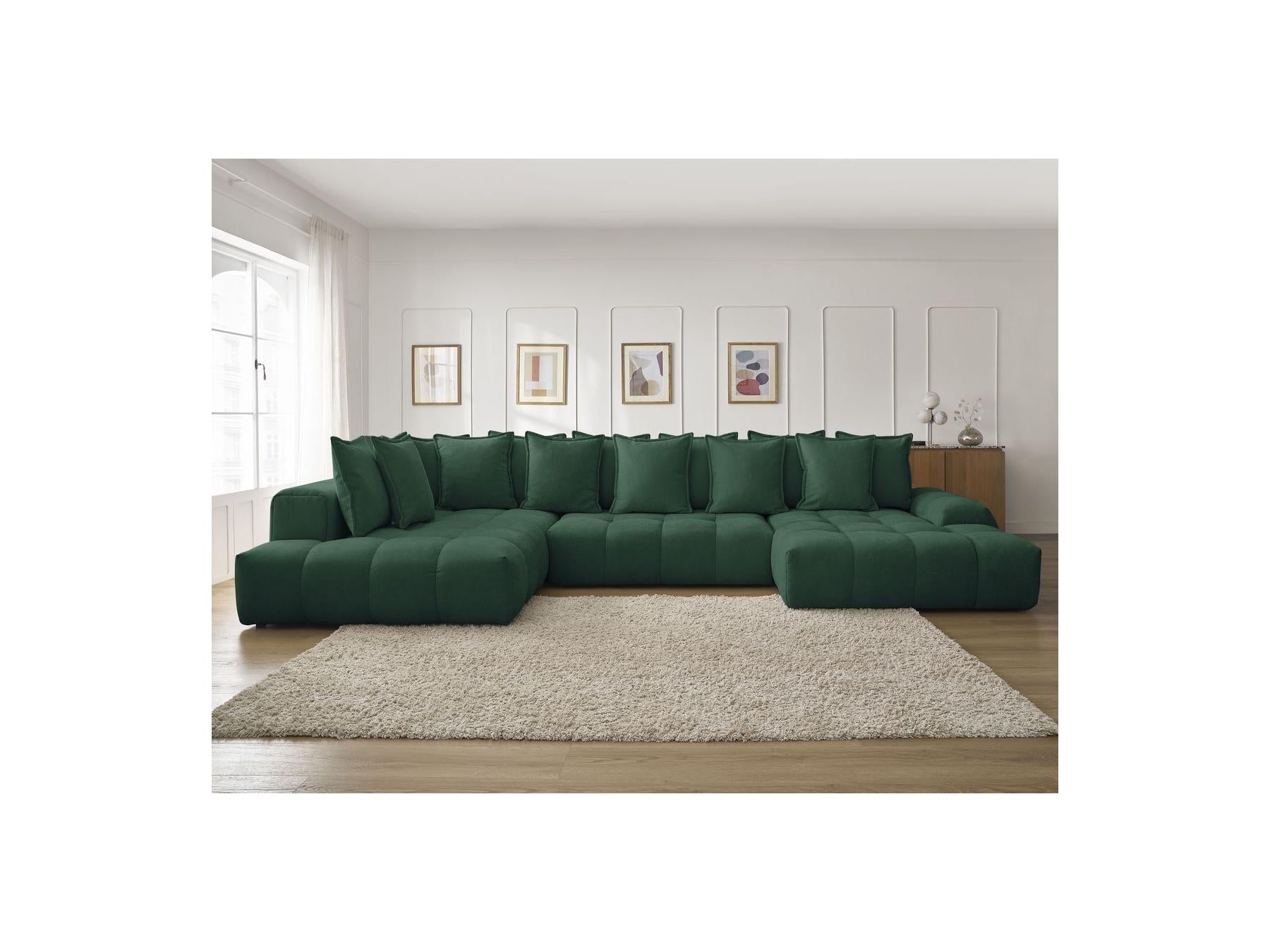 Everest - Panoramic Convertible Sofa with Storage - Textured Fabric - Right-Hand Corner - 14 Cushions