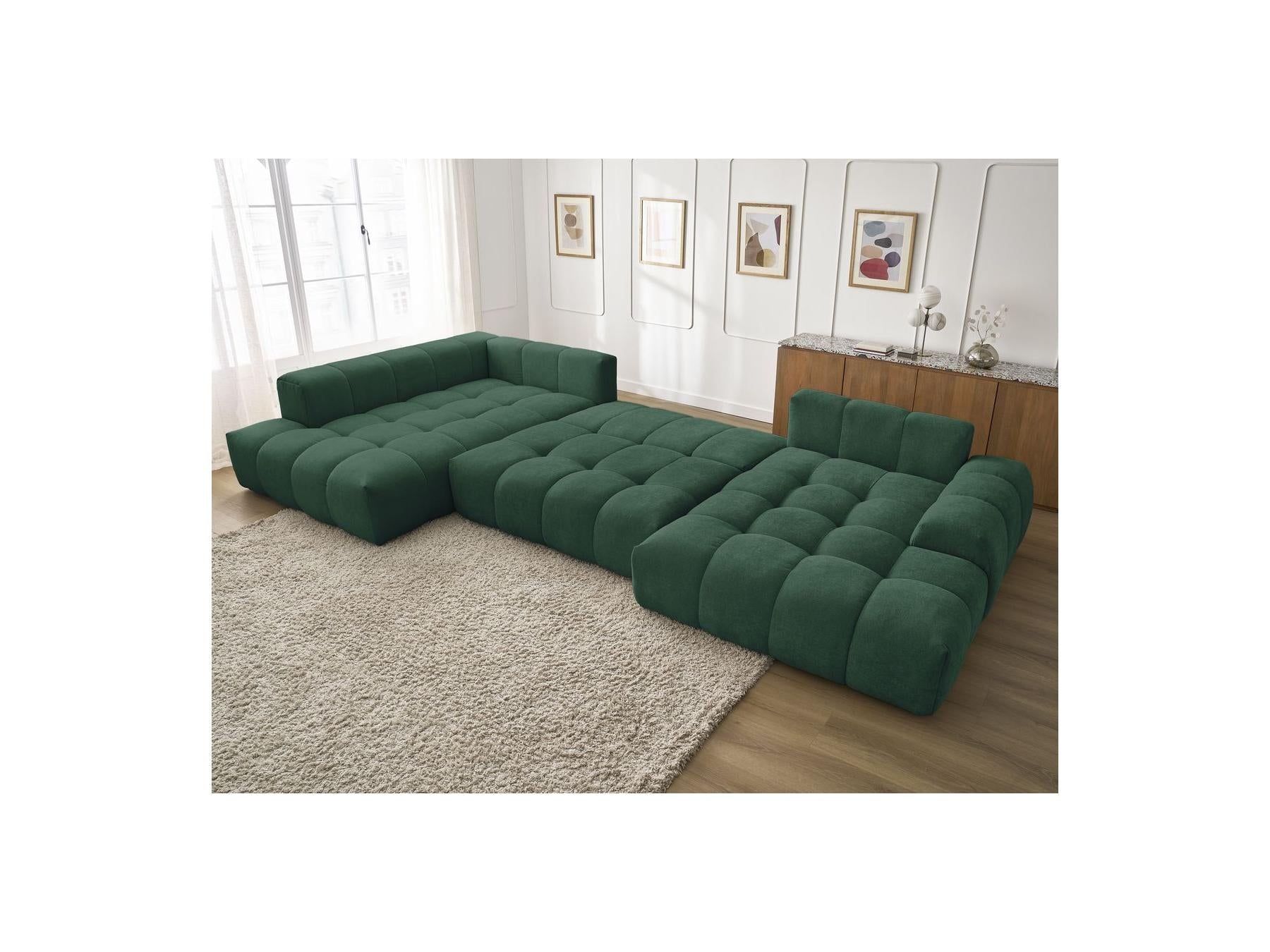 Everest - Panoramic Convertible Sofa with Storage - Textured Fabric - Right-Hand Corner - 14 Cushions