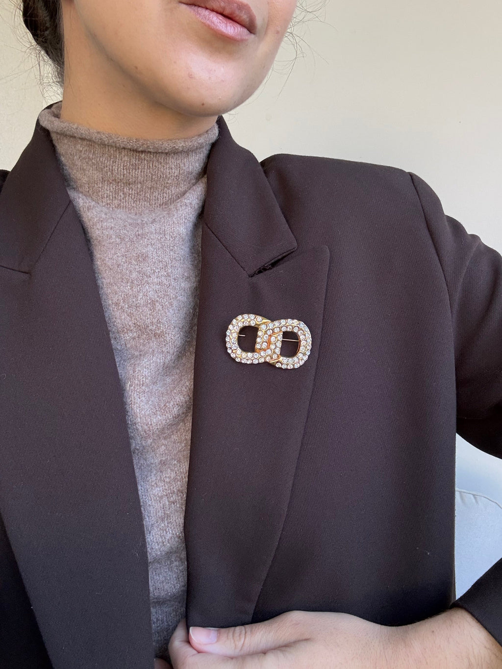 Broche Céline vintage - Eslabones de pedrería pavé