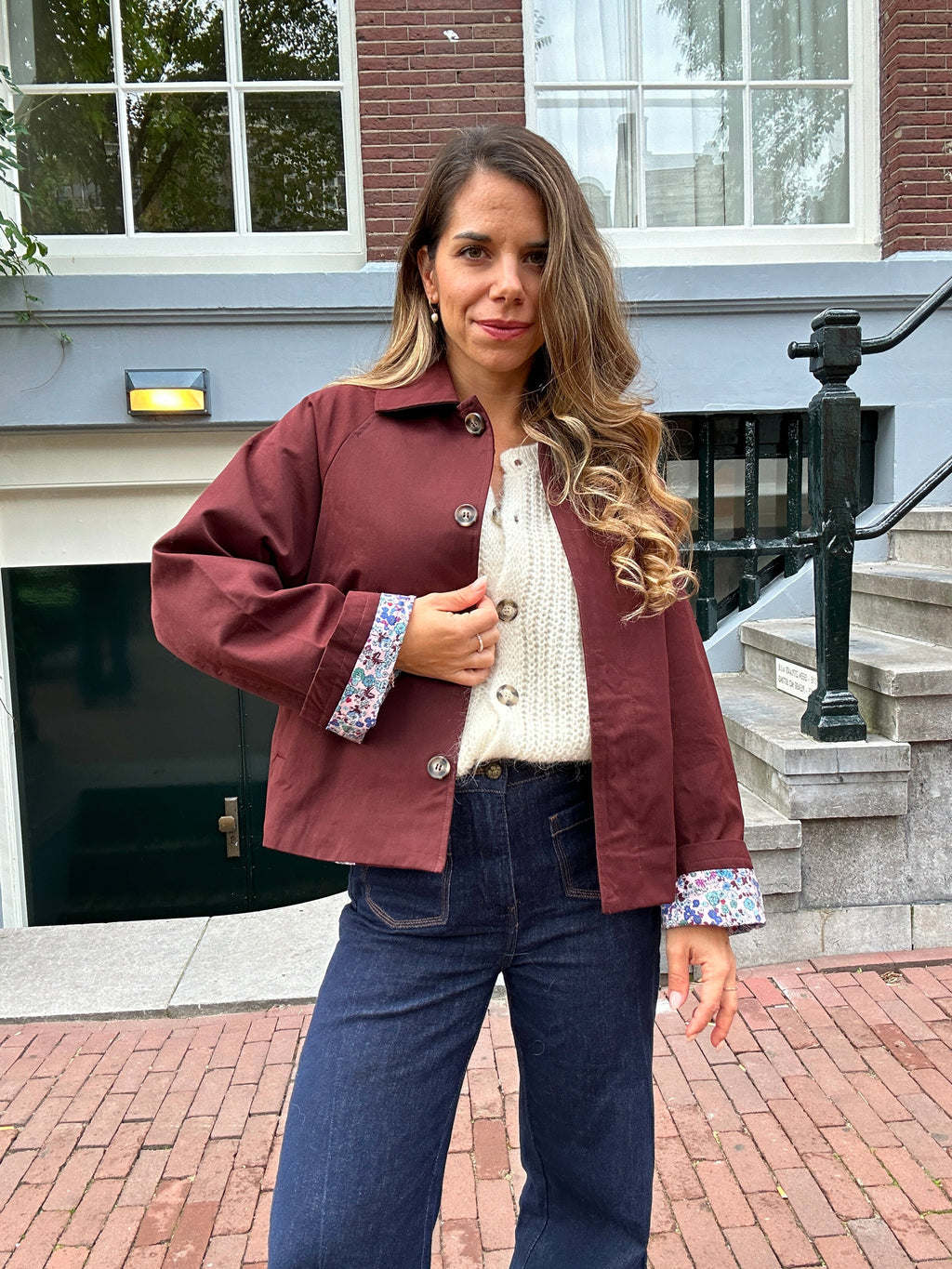 Veste trench Edith en coton Liberty bordeaux