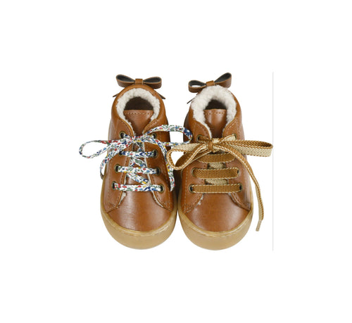 Chaussures Fourrées Souples Max Noeud - Cuir Camel - Fille