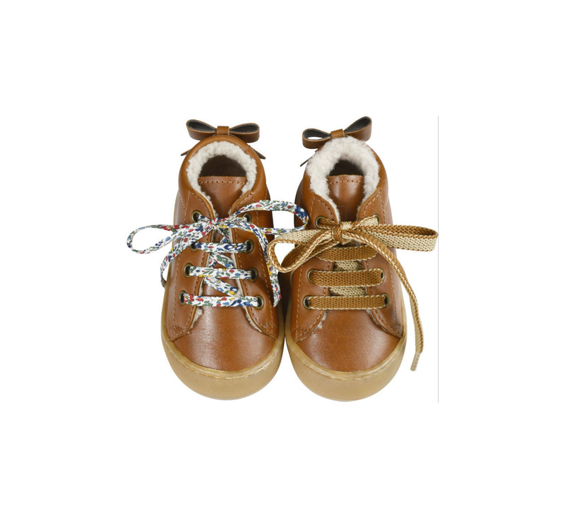 Chaussures Fourrées Souples Max Noeud - Cuir Camel - Fille