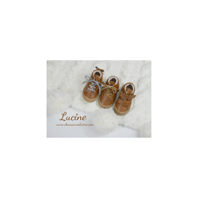Chaussures Fourrées Souples Max Noeud - Cuir Camel - Fille