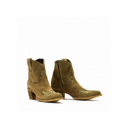 Eagle Inlay Tan Suede Gold Boots