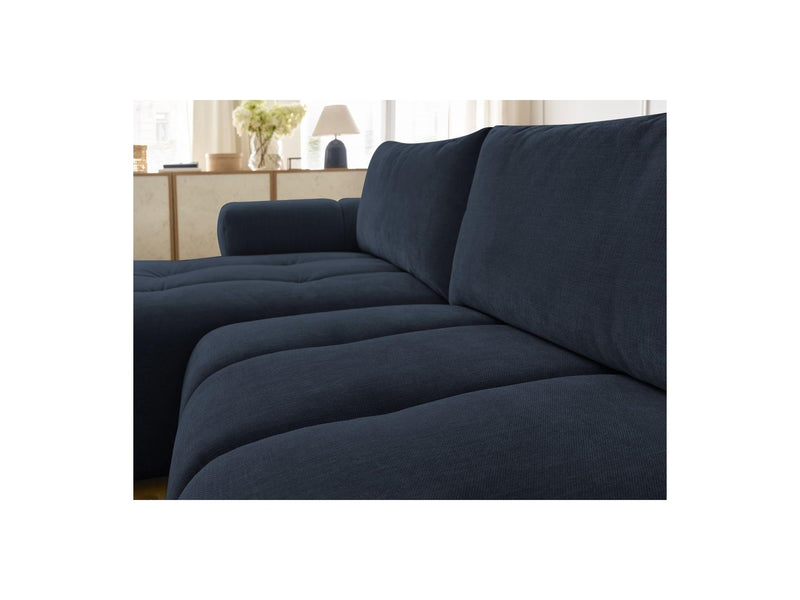 Canapé D'Angle Convertible - Fuji - Tissu Lisse Avec Pouf - Angle Gauche