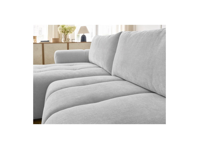 Canapé D'Angle Convertible - Fuji - Tissu Lisse Avec Pouf - Angle Gauche