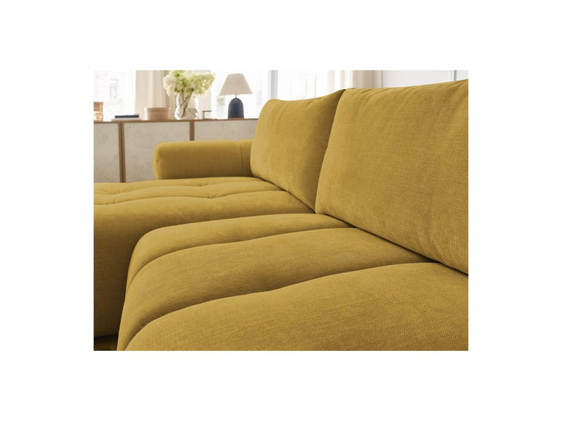 Canapé D'Angle Convertible - Fuji - Tissu Lisse Avec Pouf - Angle Gauche