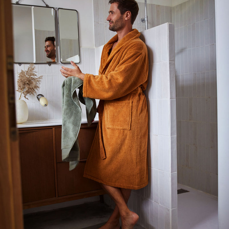 Shawl Collar Bathrobe 100% Organic Cotton Natural Softness - Turmeric
