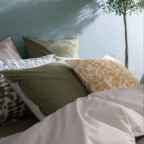 Taie D'oreiller Douceur Lavée - Percale de Coton - Kaki/craie