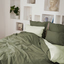 Soft Washed Cotton Percale Duvet Cover - Khaki and Lime Green