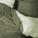 Soft Washed Cotton Percale Duvet Cover - Khaki and Lime Green