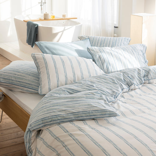 Housse De Couette Lignes Éphémères - Percale De Coton - Bleu