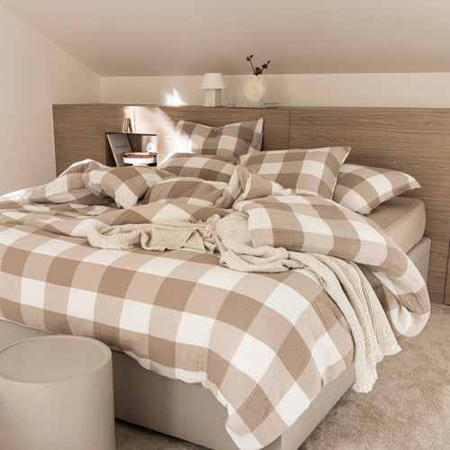 Housse de Couette Simplement Gaufré - Gaze de Coton - Vichy Beige
