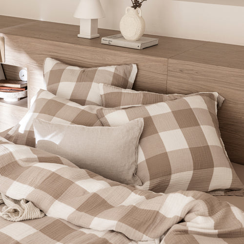 Taie D'oreiller Simplement Gaufré - Gaze de Coton - Vichy Beige