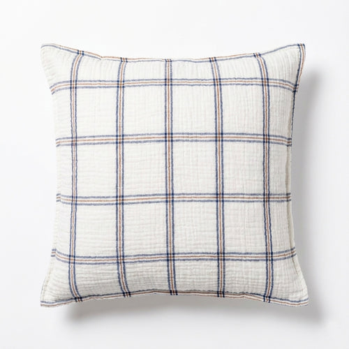 Housse de Coussin Simplement Gaufré - Gaze de Coton - Carreau Bleu Jean
