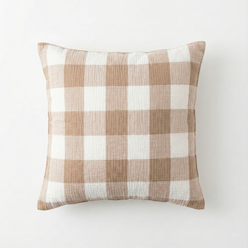 Housse de Coussin Simplement Gaufré - Gaze de Coton - Vichy Beige