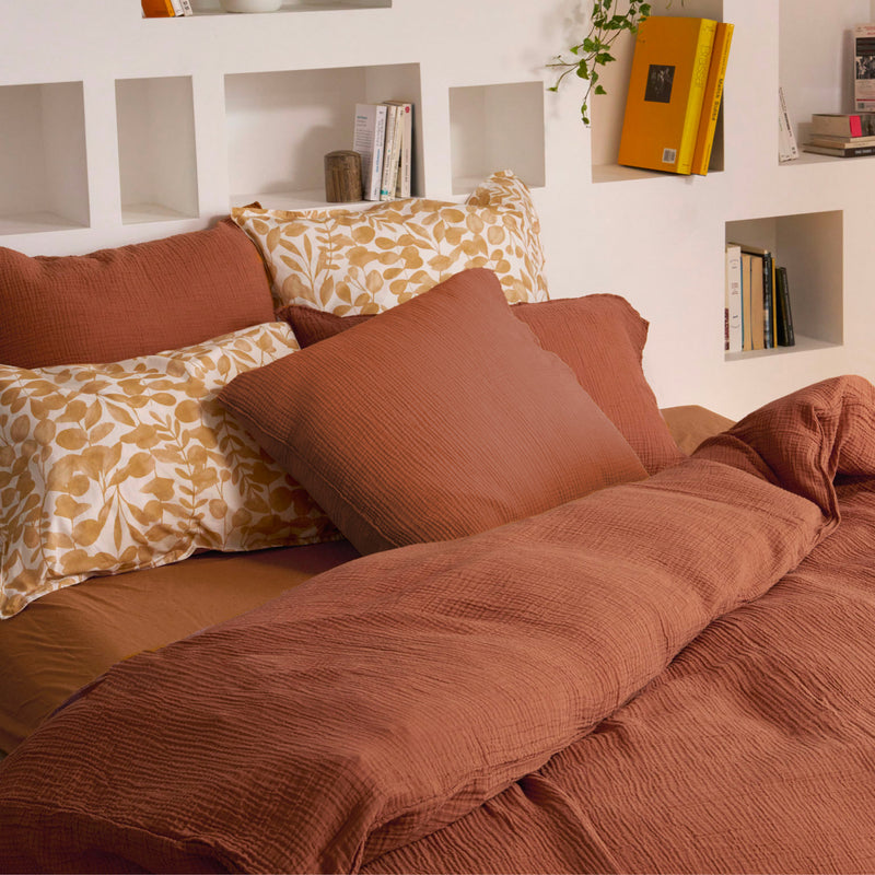 Housse de Couette Simplement Gaufré - Gaze de Coton - Orange Brûlé