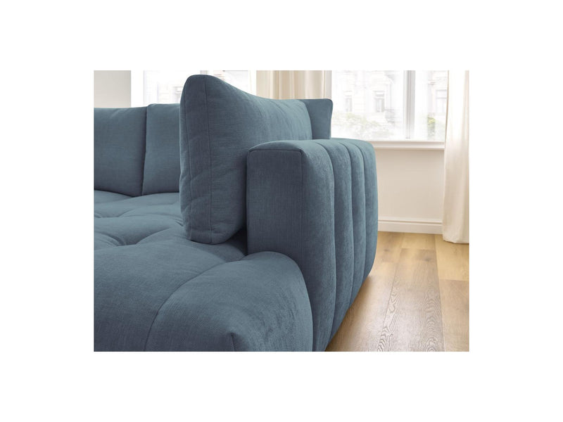 Canapé D'Angle L Convertible - Fuji - Tissu Lisse Avec Pouf - Angle Droit