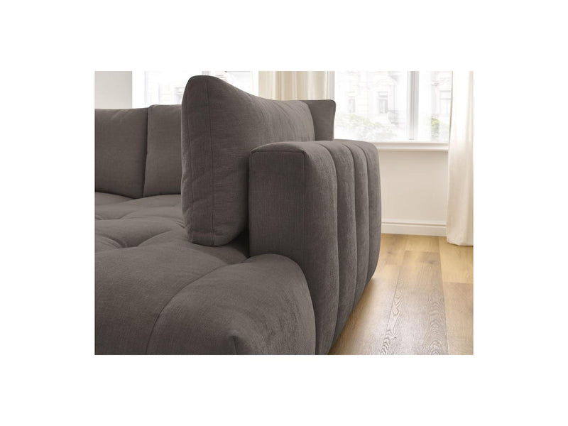 Canapé D'Angle L Convertible - Fuji - Tissu Lisse Avec Pouf - Angle Droit