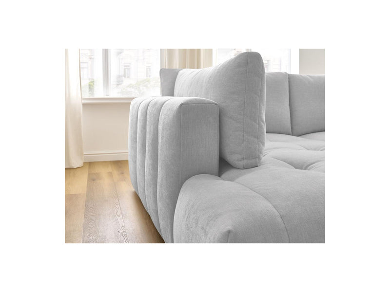 Canapé D'Angle L Convertible - Fuji - Tissu Lisse Avec Pouf - Angle Gauche