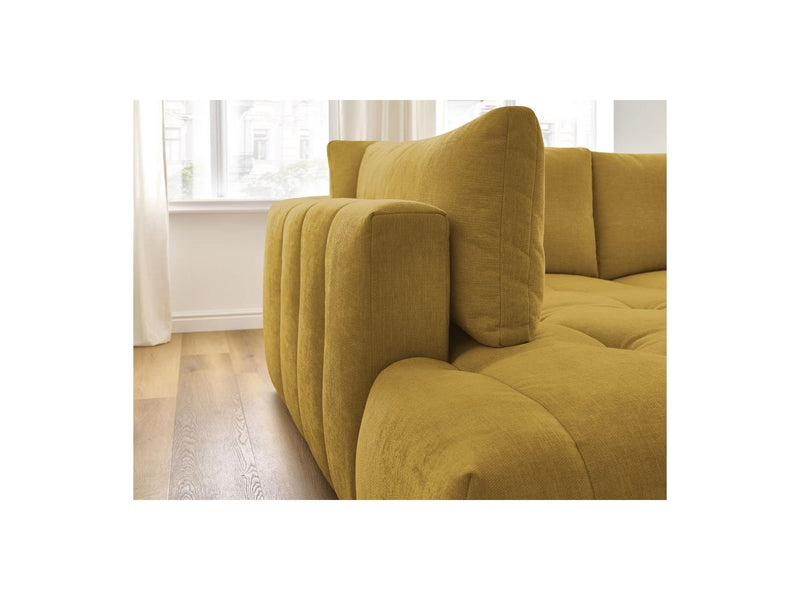 Canapé D'Angle L Convertible - Fuji - Tissu Lisse Avec Pouf - Angle Gauche