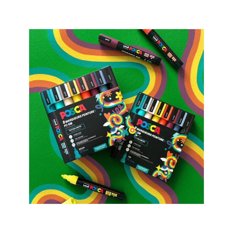 Set De 8 Marqueurs - Pointe Moyenne - Retro - Posca