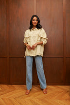 Veste Oversize "Rock&Roll" - Beige/Fuchsia