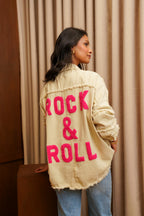 Veste Oversize "Rock&Roll" - Beige/Fuchsia