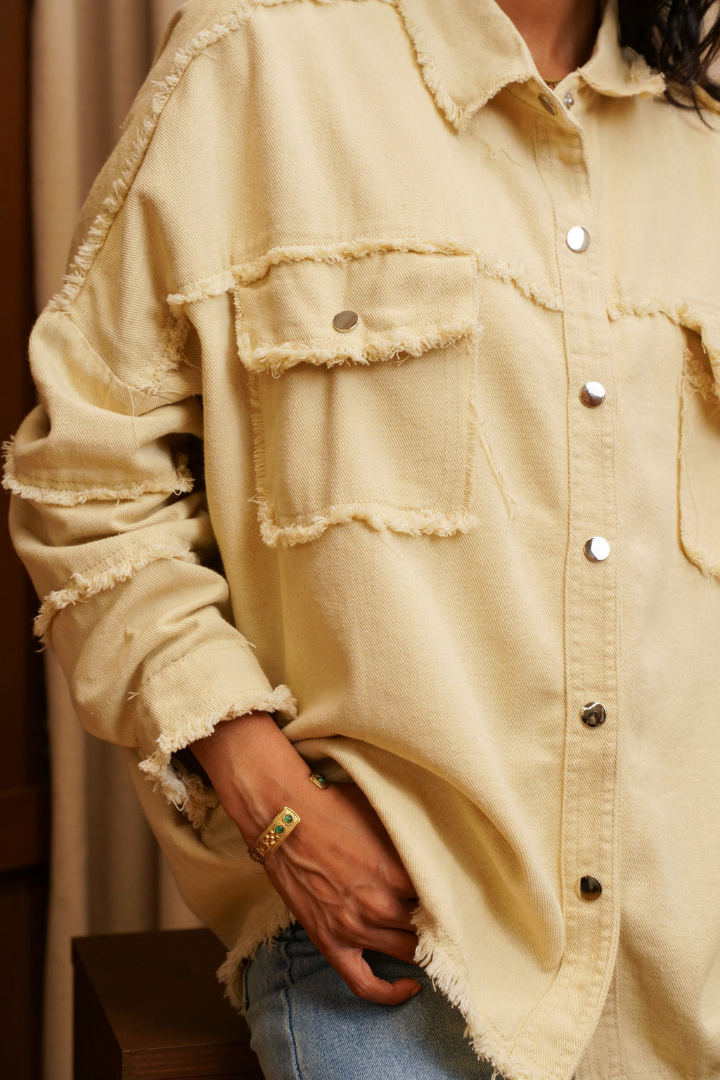 Veste Oversize "Rock&Roll" - Beige/Fuchsia