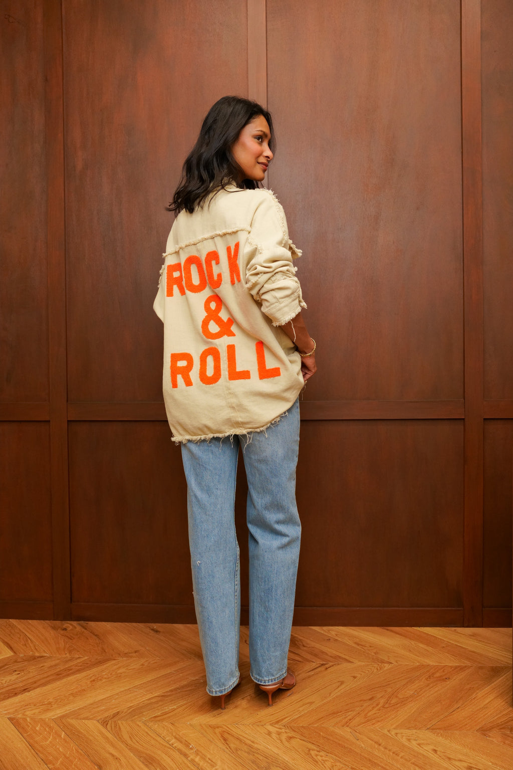 Veste Oversize "Rock&Roll" - Beige/Orange