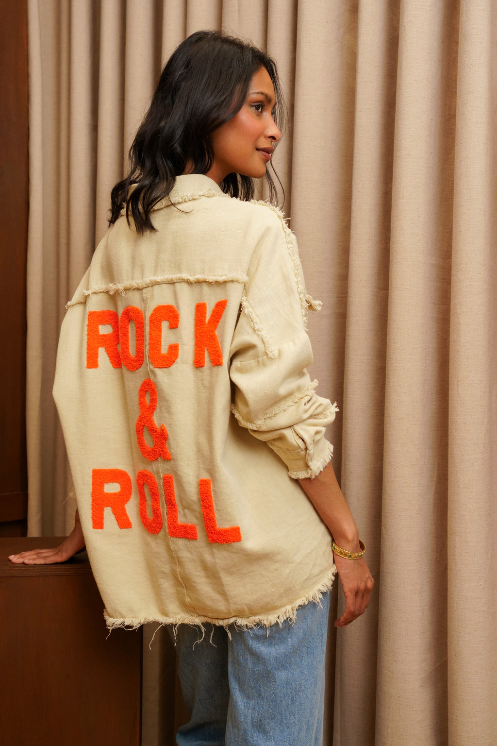 Veste Oversize "Rock&Roll" - Beige/Orange