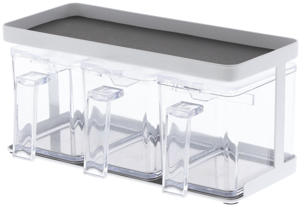 Set Of 3 Seasoning Containers & Stand - Tower - White
