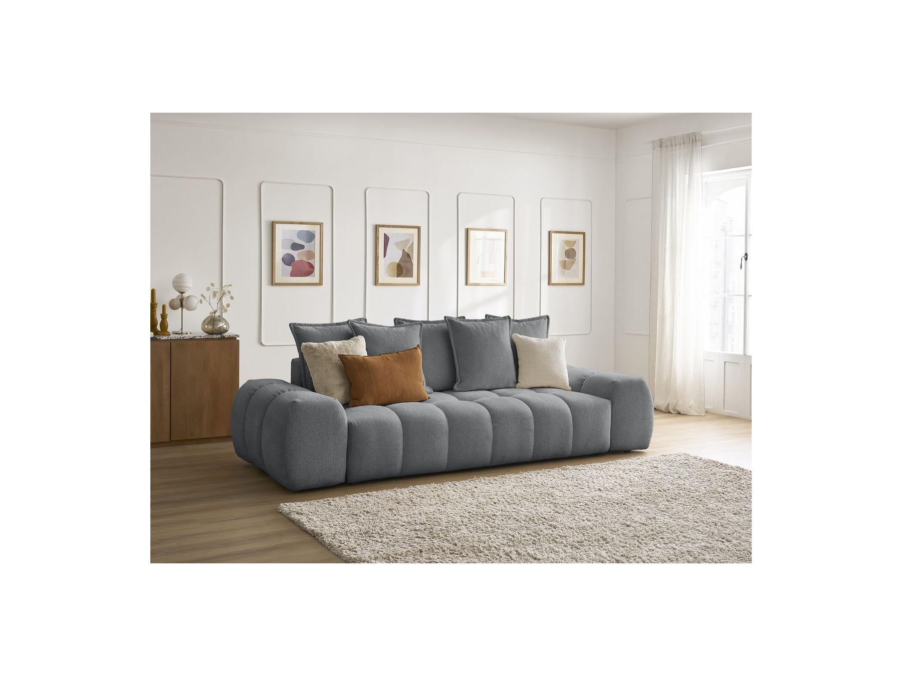 Everest - Fixed Straight 3-Seater Sofa - Mottled Fabric - 5 Cushions