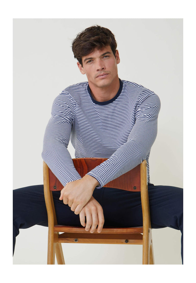 Ensemble Pyjama Haut Marinière Et Pantalon Bleu Marine En Coton - Pyjama Jeason Haut Manches Longues Marinière Et Bas De Pyjama Long Marine