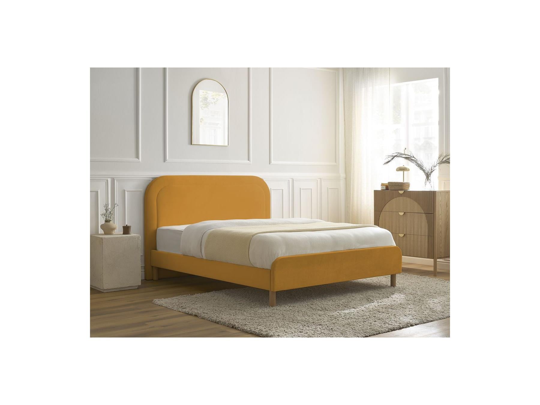 Cassiopee - Lit - Tissu Velours Avec Lattes Massives