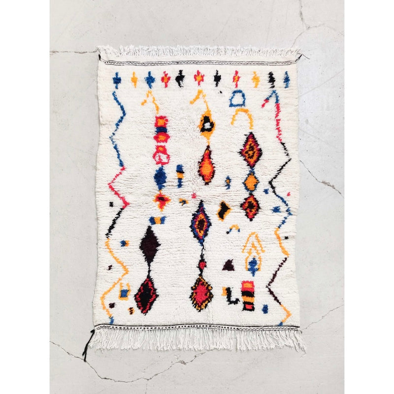 Tapis Berbère Marocain Azilal - Ecru À Motifs Colorés