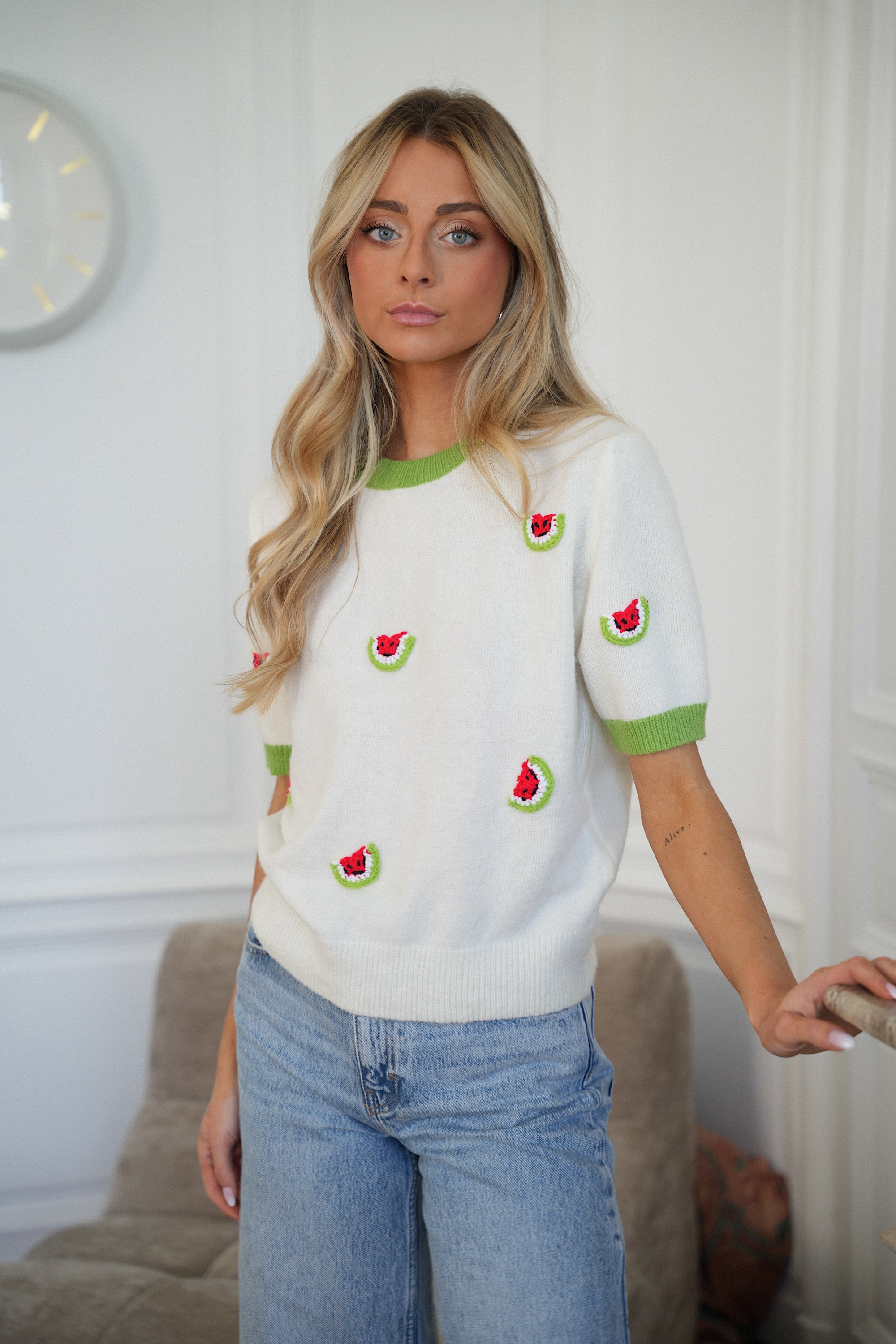 Pull Pastèques Maé - Vert/Blanc