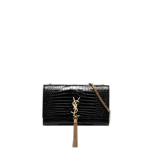 Saint Laurent Bolso Kate mediano de piel con relieve de cocodrilo y borlas - Mujeres - Negro