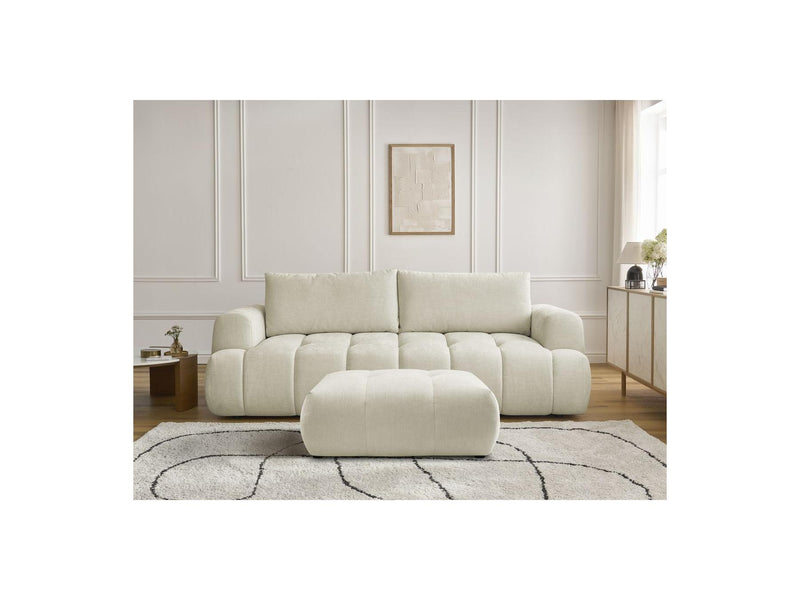 Canapé Droit Convertible 3 Places - Fuji - Tissu Lisse Avec Pouf