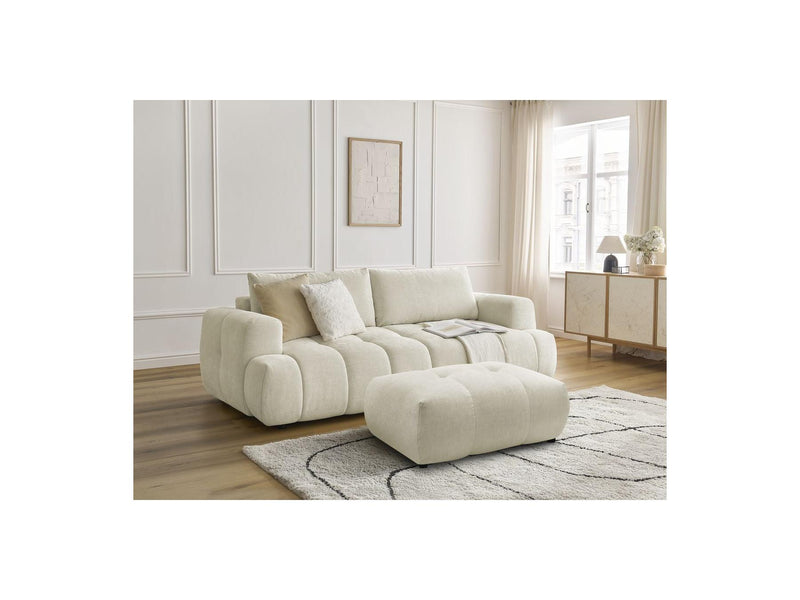 Canapé Droit Convertible 3 Places - Fuji - Tissu Lisse Avec Pouf
