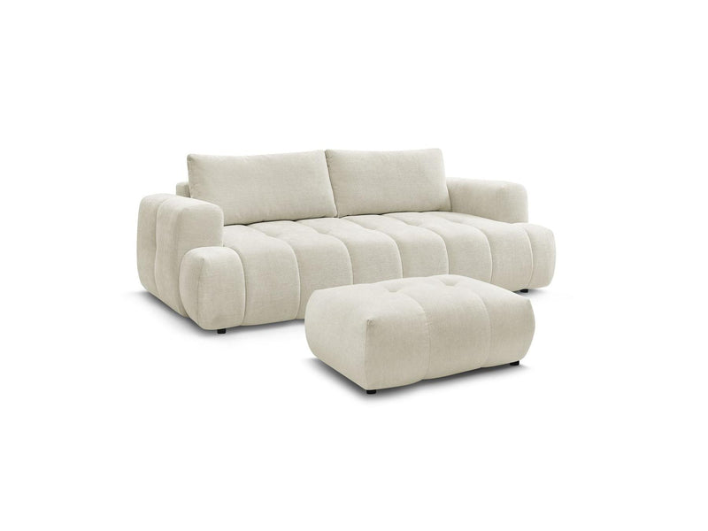 Canapé Droit Convertible 3 Places - Fuji - Tissu Lisse Avec Pouf