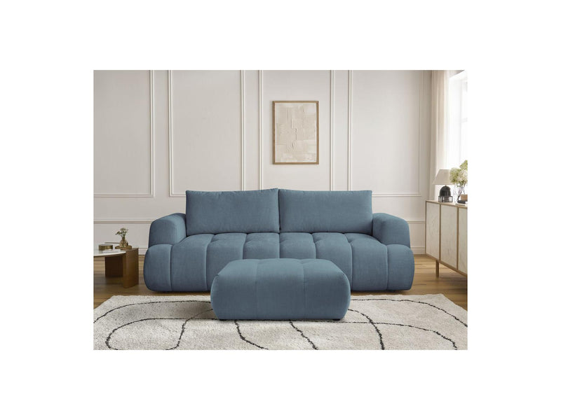 Canapé Droit Convertible 3 Places - Fuji - Tissu Lisse Avec Pouf