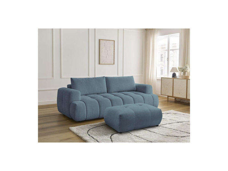 Canapé Droit Convertible 3 Places - Fuji - Tissu Lisse Avec Pouf
