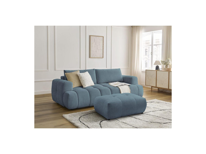 Canapé Droit Convertible 3 Places - Fuji - Tissu Lisse Avec Pouf