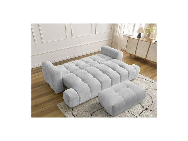 Canapé Droit Convertible 3 Places - Fuji - Tissu Lisse Avec Pouf
