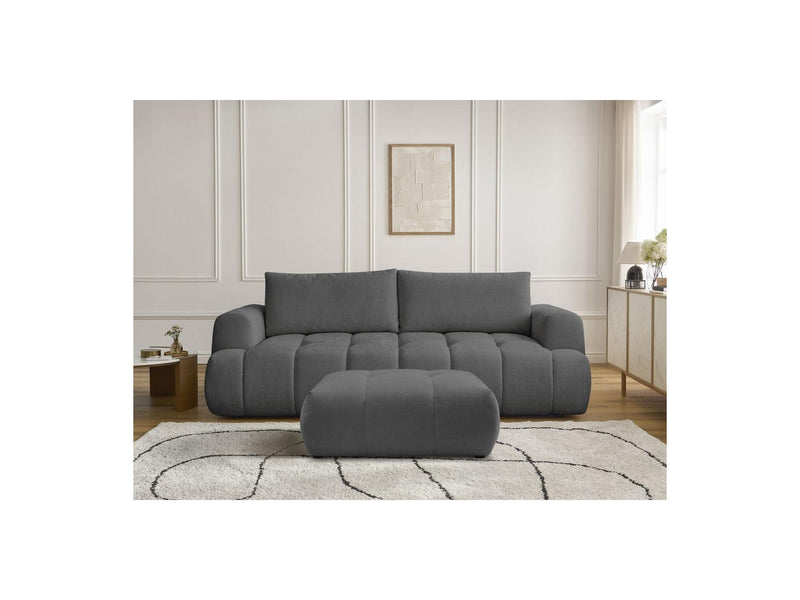 Canapé Droit Convertible 3 Places - Fuji - Tissu Lisse Avec Pouf